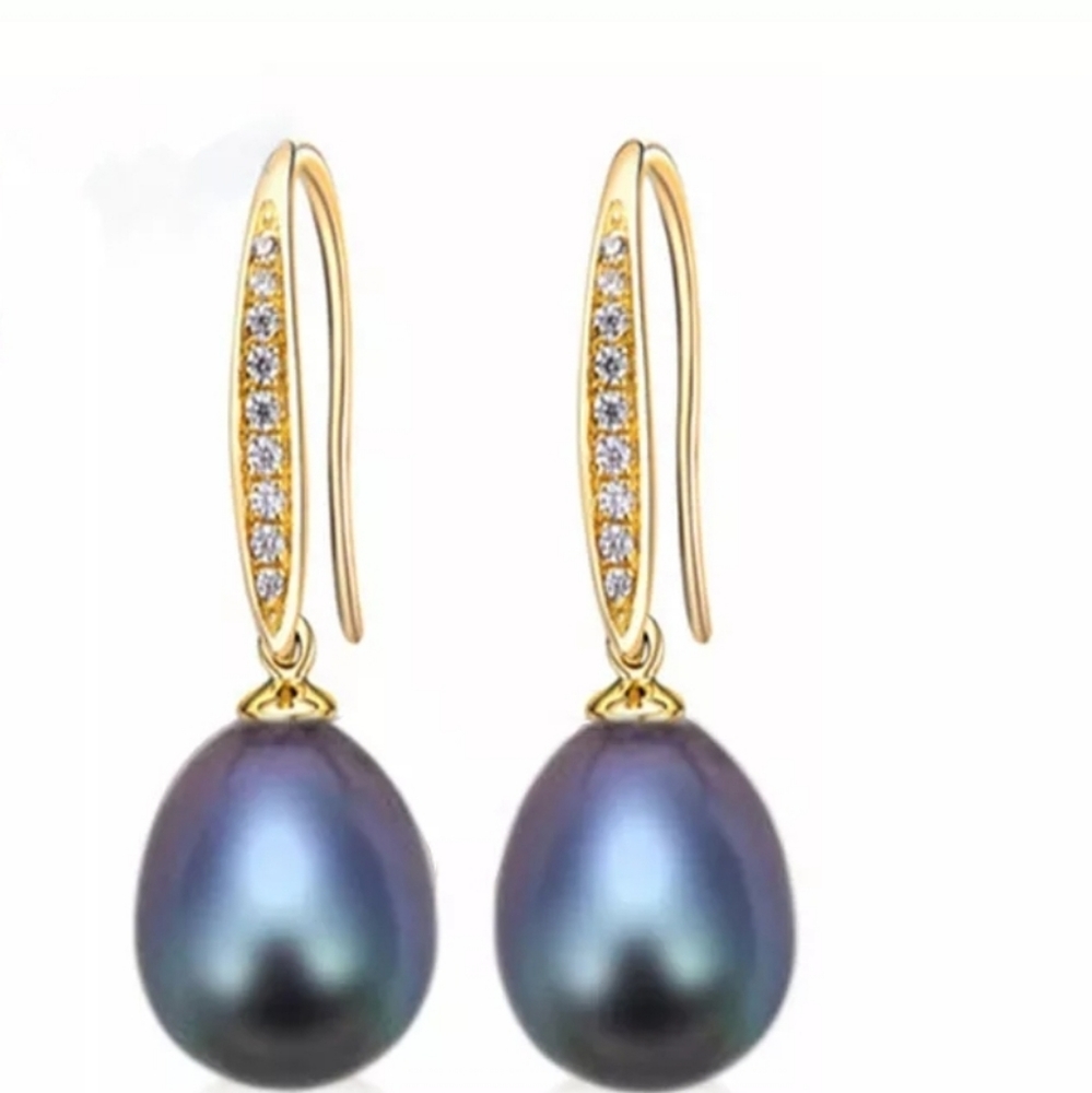 💕 MAKE AN OFFER🔥natural freshwater pearl drop black earring